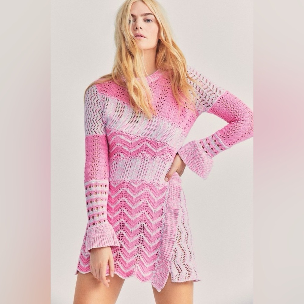 LOVESHACKFANCY KAELYN MINI KNIT
DRESS AMORE PINK L NWT